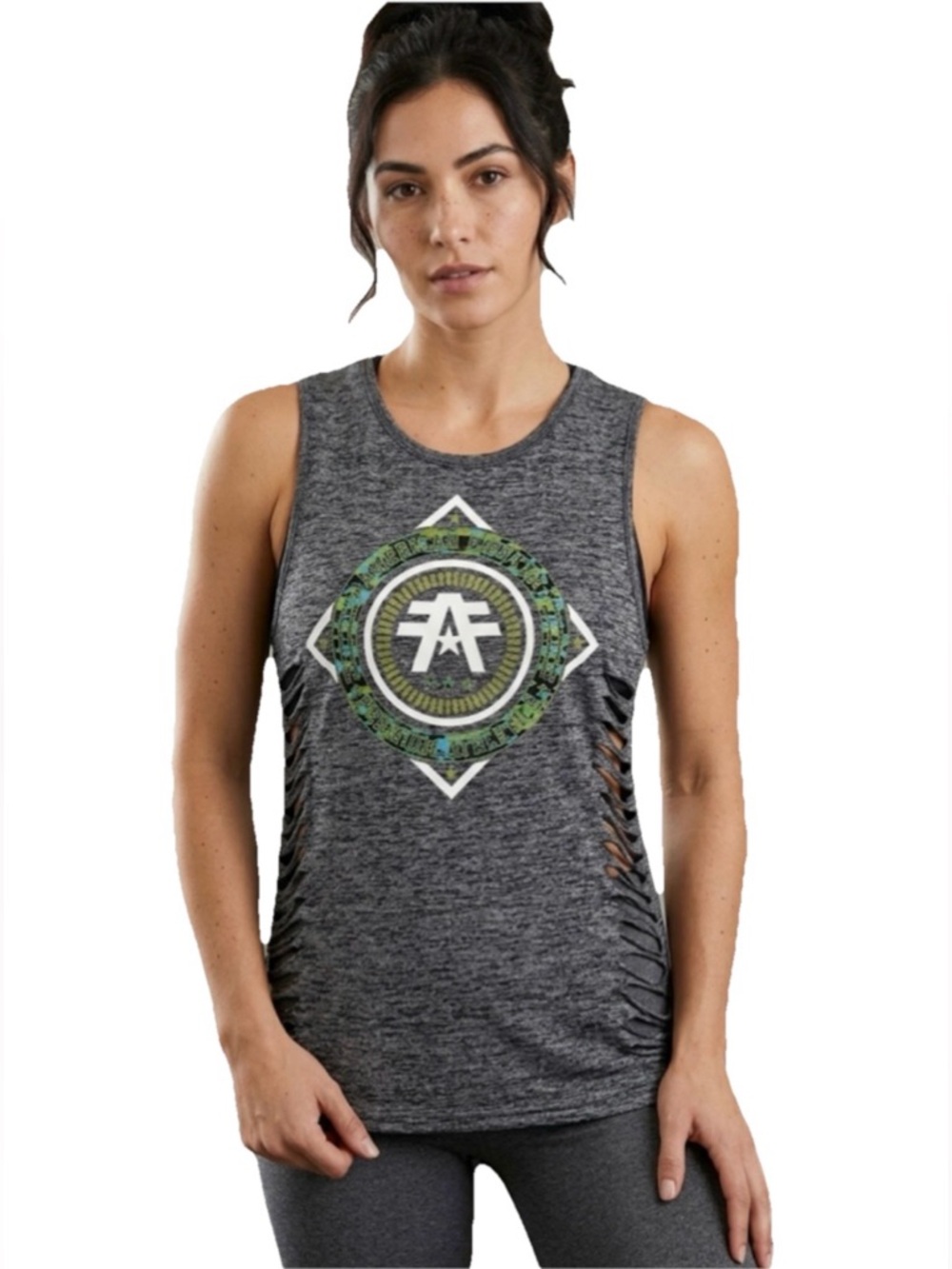 American Fighter Gray Heather Tank with Green Graphic Detail Women’s Size Small